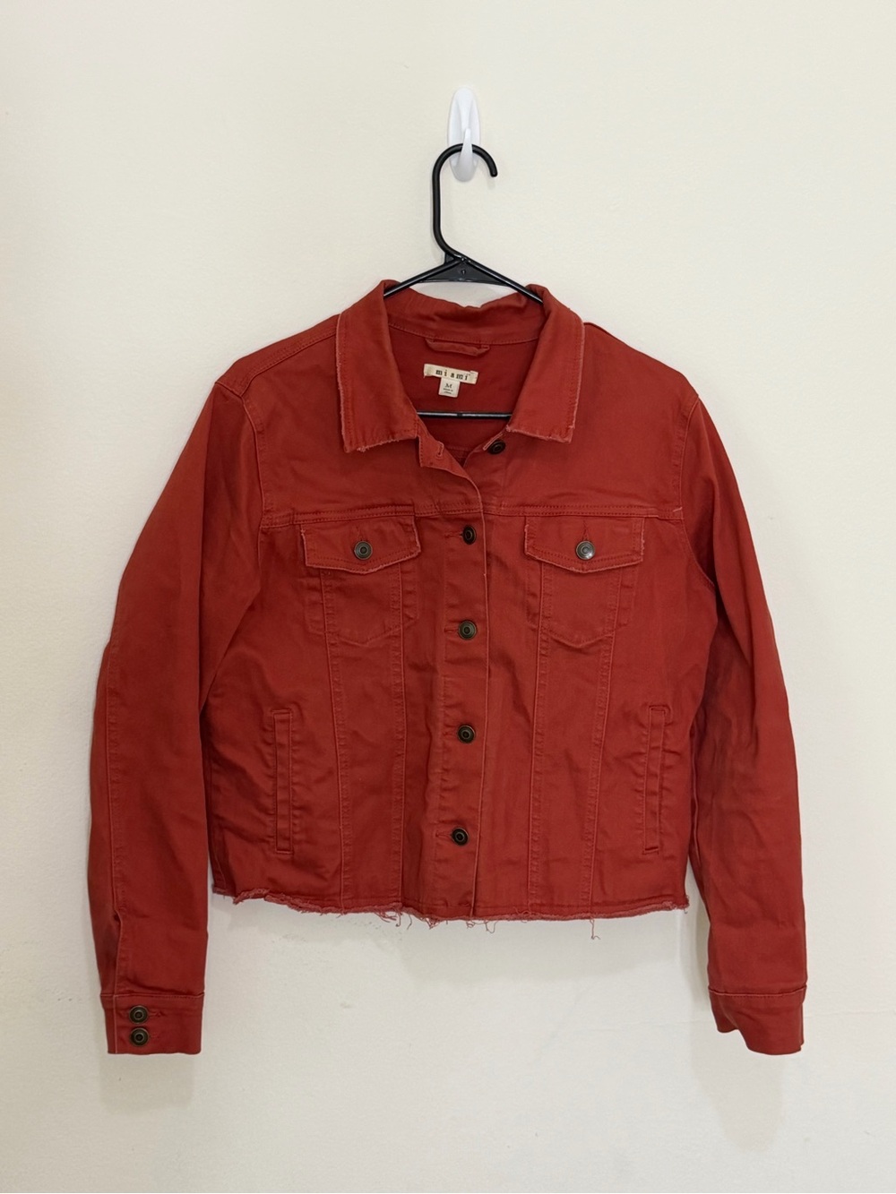 Miami Rust Red Cropped Denim Jacket Size Medium